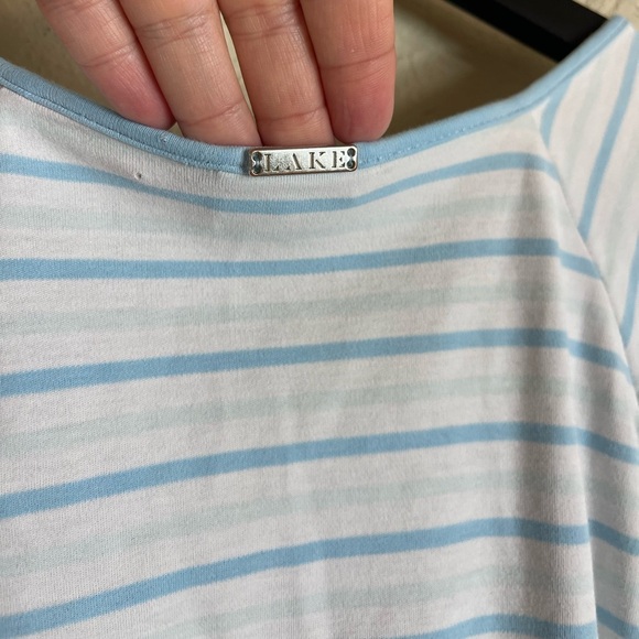 LAKE Pima Cotton Striped Pajama Top Short Sleeve in Blue Size Small - Picture 4 of 6